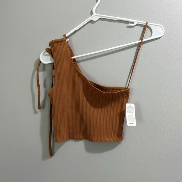 Aerie Rebel Tie Cropped Knitted One Shoulder Ribbed Tank Top - Picture 3 of 7